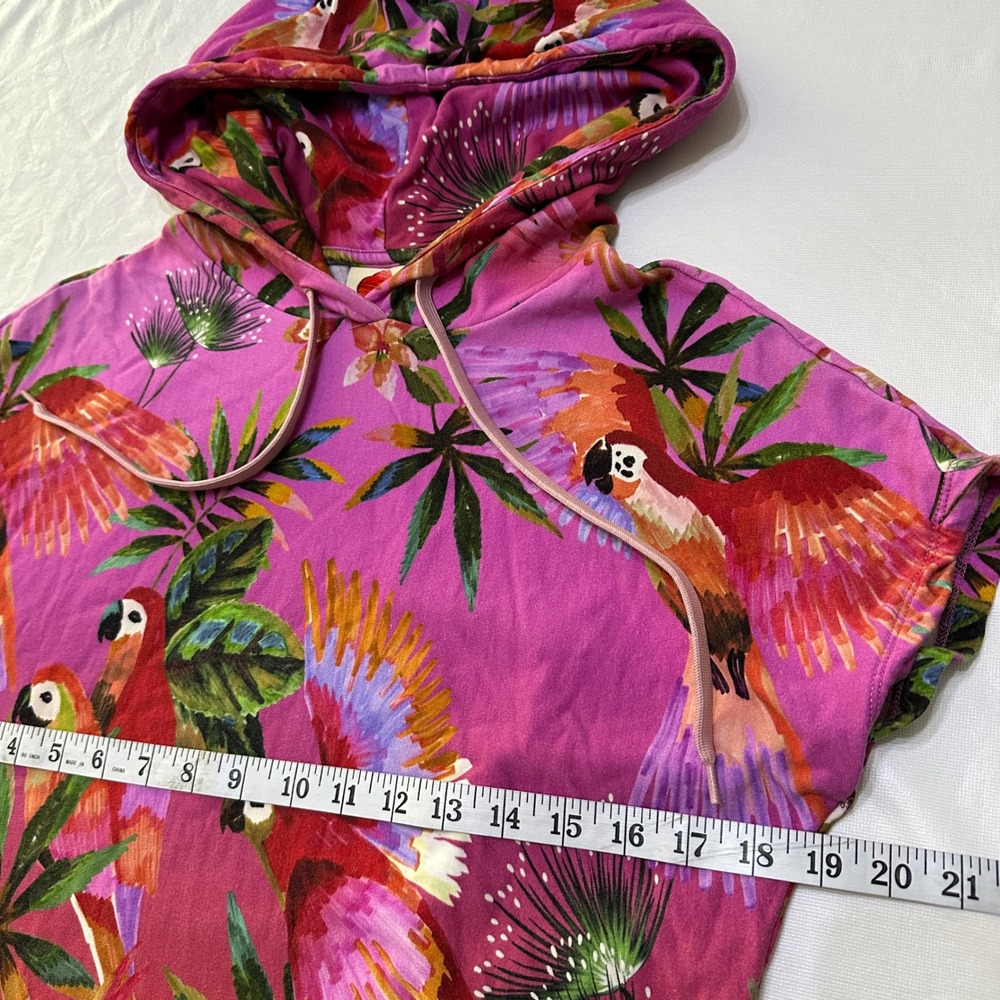 Farm Rio Hooded Sweatshirt Tunic Dress Macaw Small Tropical Boho Cozy Maximalist - Picture 5 of 10